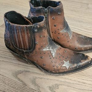 Brown Star Studded Ankle Boots